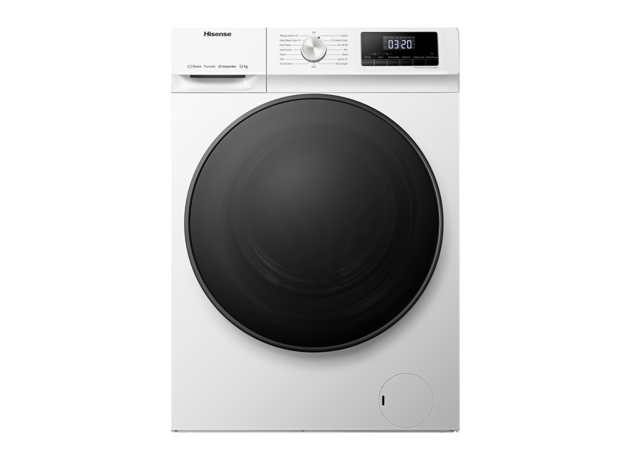 ماشین لباسشویی هایسنس مدل WFQA1214EVJ ظرفیت ۱۲ کیلوگرم | موتور اینورتر، شست‌وشوی آب گرم و طراحی مدرن